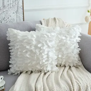 REGALWOVEN 3D Decorative Throw Pillow Covers, Satin Solid Square Pillowcase for Sofa Bedroom, Set of 2 18 x 18 Inch Beige