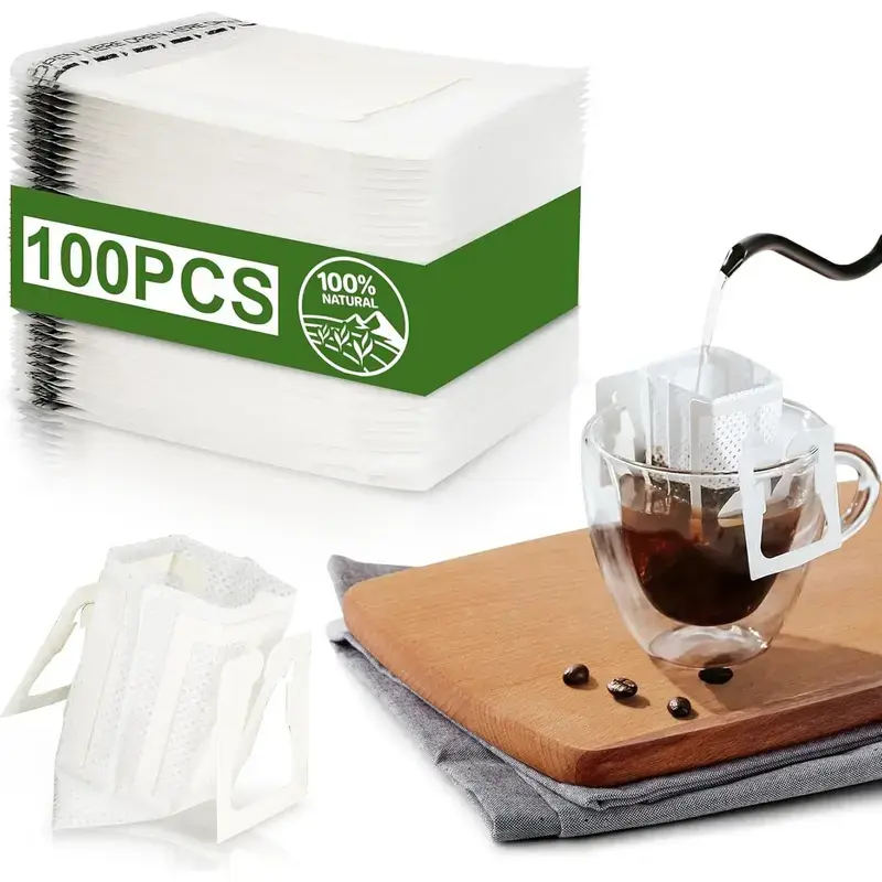 50 count Portable Coffee Filter Paper Bag - Ear Drip Coffee Bags Single Serve Disposable Pour Over Filter Bag for Camping, Backpacking, Travel, Office, , Outdoor and the go
