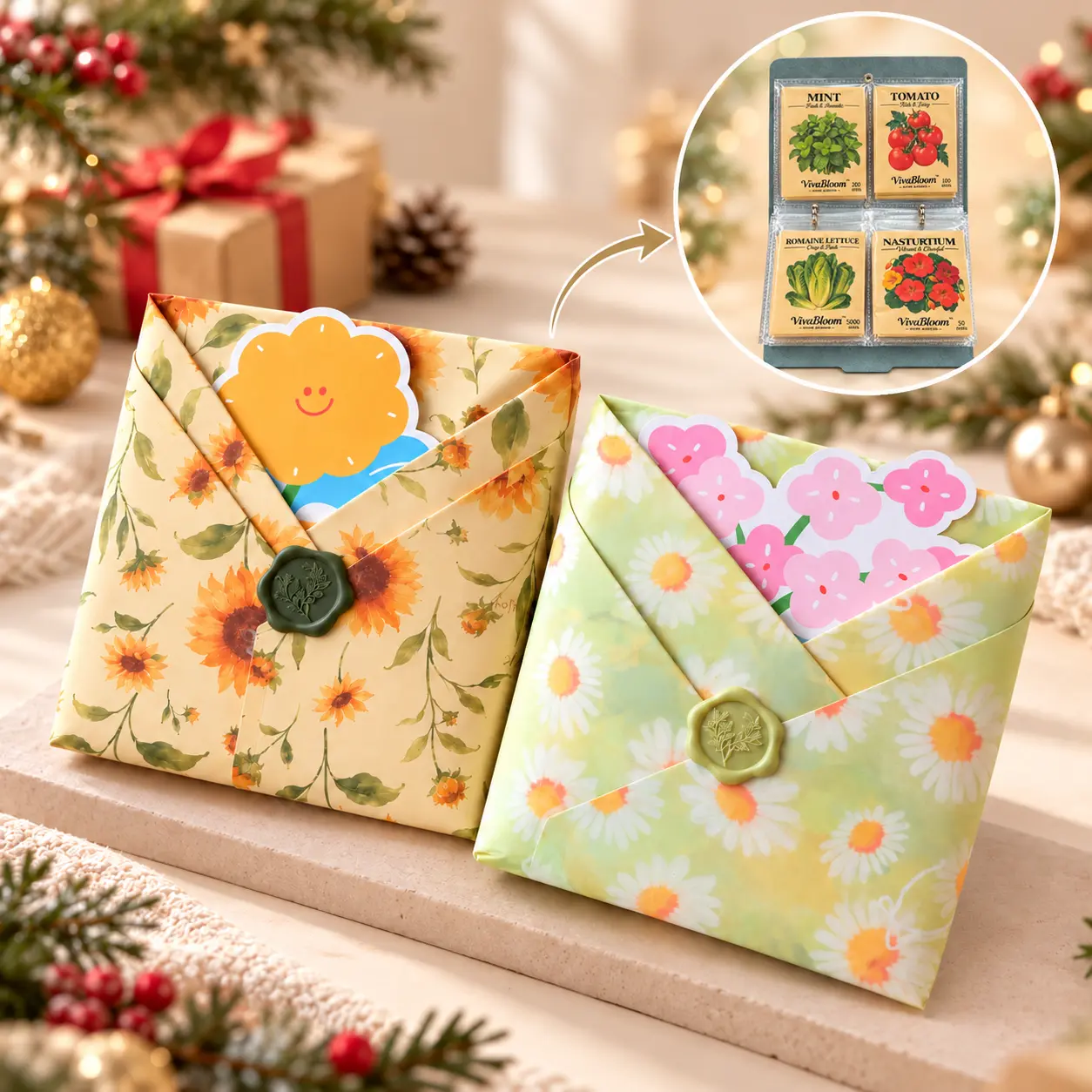 Christmas Gift Edition 32-Seed Collection in Festive Wrap Gift-Ready Set with 32 Varieties Pocket Organizer Great Gift for Gardeners