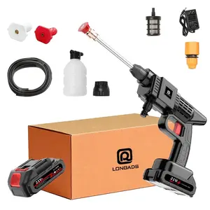 【Alleafun】High-Pressure Line Cleaning Machine, Rechargeable Battery, Battery-Powered, Suitable for Cars, Yards, Driveways, Gardens, Green. Stainless Steel Foam Nozzle, Portable Electric Car Washing Tool.