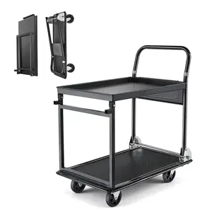 VEVOR Foldable Push Cart Dolly, 700 lbs, Heavy Duty Platform Hand Truck with Wheels, High-Strength Steel, 2 Tier Moving Flatbed Cart, for Warehouse, Garage, Workshop, Office, 28.7 x 18.5 x 32.3 in