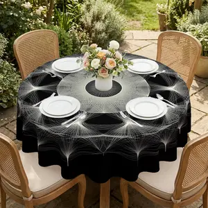 Grey and white geometric star pattern printed round tablecloth, suitable for all seasons, reusable round tablecloth, home decoration