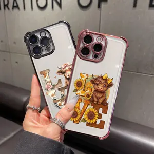 Cute Cow Love Pattern Phone Case for iPhone Samsung Galaxy Case iPhone 17Pro Max Air 16 15Plus 14 13 12 11 XR XS S25Ultra S24FE S23 S22 Phone Case, Four-corner airbag drop protection, Protective Silicone Cover, Protection Durable, Shockproof Drop 952