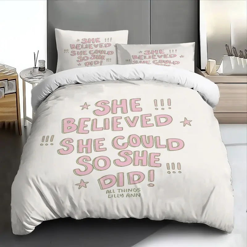 3pcs She Believed She Could So She Did Motivational Bedding Set, Bedroom Bedding Set, Soft & Breathable, Includes Duvet Cover and Pillowcases, King Size, All Seasons, Machine Washable, Ideal Gift for Women and Friends