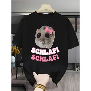 Men's adorable hamster-themed apparel featuring a sleeping hamster with a pink bow, aimed at fans of cute animals and anime culture Graphic T-Shirt - Short Sleeve Crew Neck Regular Fit Casual Wear | Soft & Breathable Fabric, Durable Print, Everyday