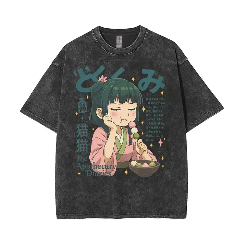 Men's Distressed Vintage Anime Print T-Shirt - Crew Neck Short-Sleeve Fitted Menswear Top, Hand Wash Only, All Seasons, Multi-Size, Vintage Apothecary Diaries Figure Graphic, Male Clothing, Vintage T Shirts