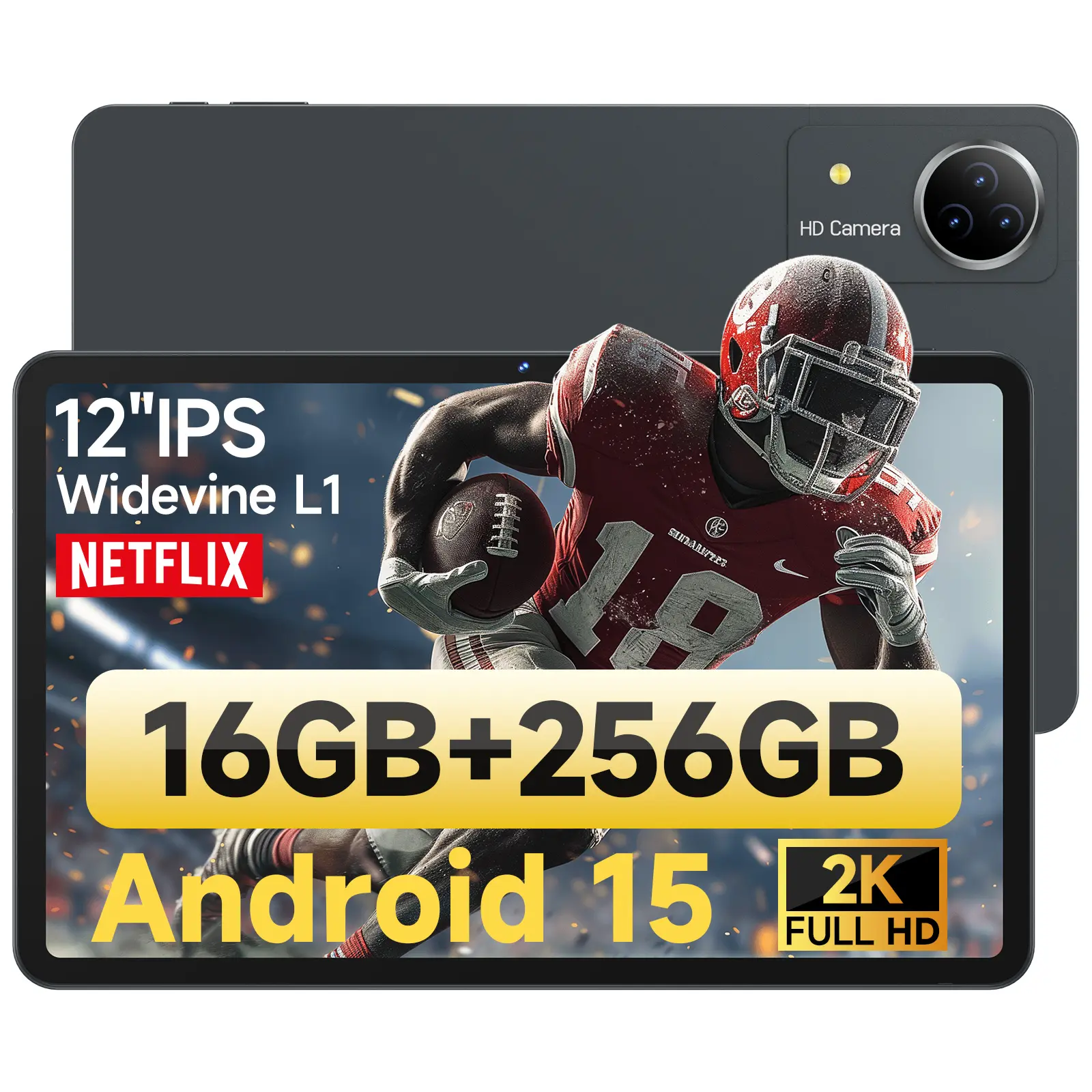 Upgraded Tablet 12 inch Android 15 Tablet with 256GB ROM, Helio G99 Octa-Core Processor Android Tableta for Gaming, Large 2K FHD DisplayTablets, 21MP Dual Camera, 5G/2.4G WiFi, GPS, TF Expand Support