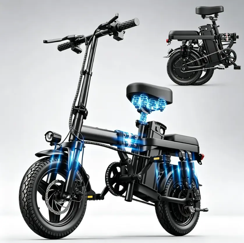 Adult Foldable Commuter Ebike, 500W All-Terrain Electric Bicycle with 48V 15Ah Rechargeable Battery, 14-Level Suspension, Dual Disc Brakes, UL2849 Certified, for Urban Long Journeys