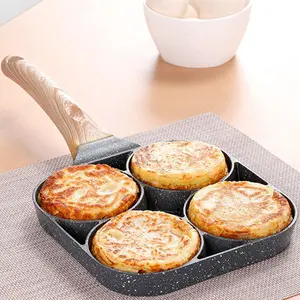 4 Hole Lava Stone Non-Stick Egg Fryer, Stove Top Breakfast Burger Maker, Multi-Function Skillet for Eggs Pancakes Sausage, Easy Clean Kitchen Tool, Nonstick Frying Pan, Omelette Pan