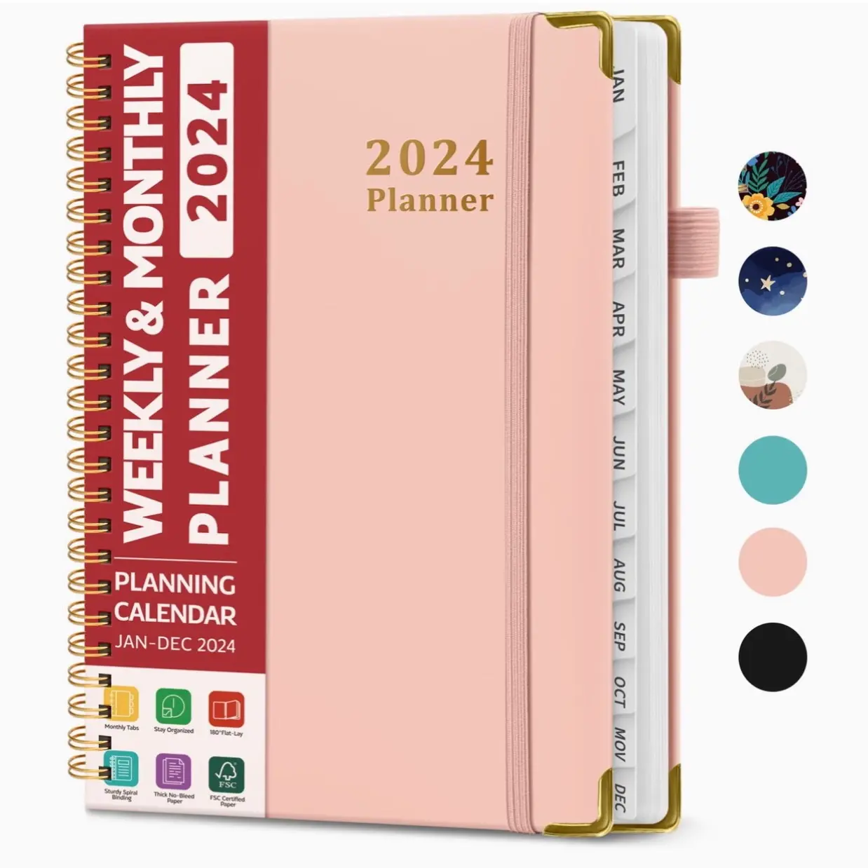 2024 Planner - Weekly and Monthly Planner Spiral Bound, Jan 2024 - Dec 2024, A5 (6.7" x 8.6"), Planner 2024 with Tabs, Inner Pocket, Helps To Keep Track Of Tasks