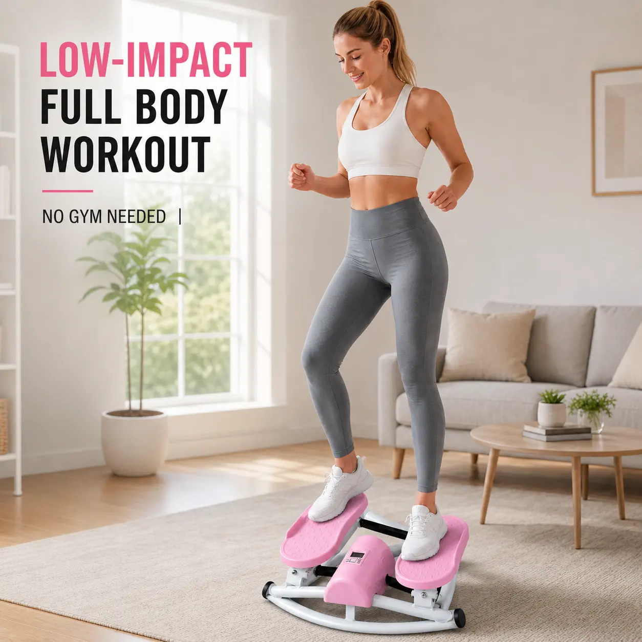 U-Shaped Swing Mini Stepper Stair Stepper with LCD Monitor - Low-Impact Quiet, Portable Waist Twisting Ab Trainer, Home Gym Muscle-Building Stepping Platform Strength Workout Equipment for Beginner Men Women, Ab Trainer And Stair Stepper, Mini Stepper Ste