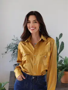 Gold Satin Pearl Snap Western Blouse