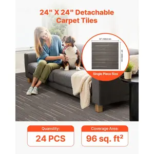 VEVOR Carpet Tiles Reusable 24x24 inch, 24 PCS Modular Carpet Square Rug, Commercial Floor Soft Padded for Seamless Cover 96sq. ft, Easy DIY for Living Room Bedroom Office Indoor, Dark Brown