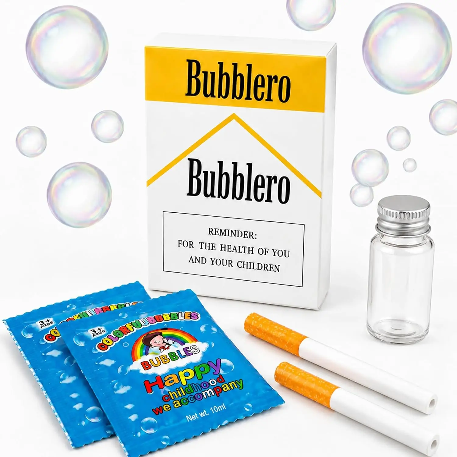 Bubble Cigarette Pack Creative Realistic Cigarette Bubble Blower with Bubble Solution Mini Cigarette Bubbles Maker for Stress Relief Fun Gag Gift Party Favors