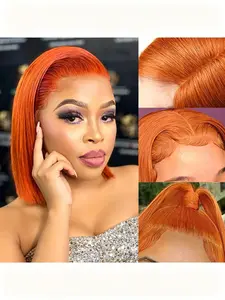 180% Density #350 Ginger Bob Wig Human Hair Straight 13x4 Ginger Orange Lace Front Wigs Human Hair Pre Plucked with Baby Hair Straight Wigs Human Hair Bob Wigs for Women