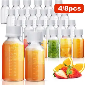 4/8pcs 2/3.3oz Plastic Juice Bottles with Lids and Scale, Small Travel Bottles for Juicing, Smoothies, Milk, Homemade Beverages