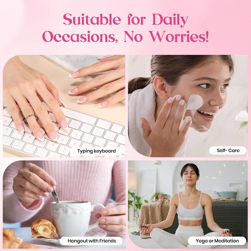 Beetles Valentine X Press Plus French Press On Nails Tips Kit, French Tip Pink Short Square Shape Natural Acrylic Nail Tips for Effortless Beauty & DIY Manicures - Frenchtipnails Spring Nail Valentine Gift Flower