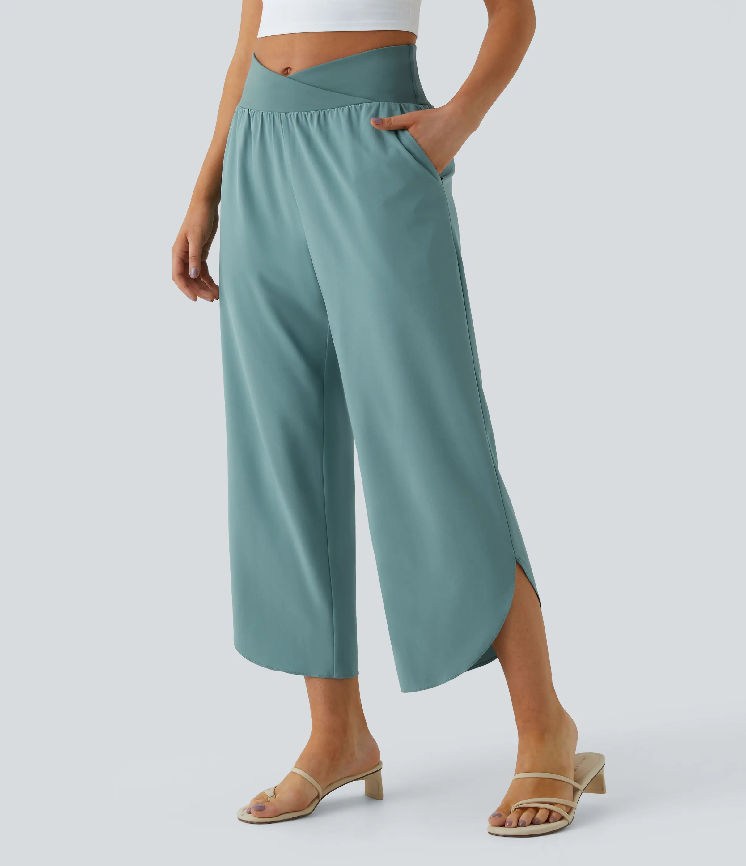 Halara Breezeful High Waisted Crossover Plicated Side Pocket Split Quick Dry Resort Pants