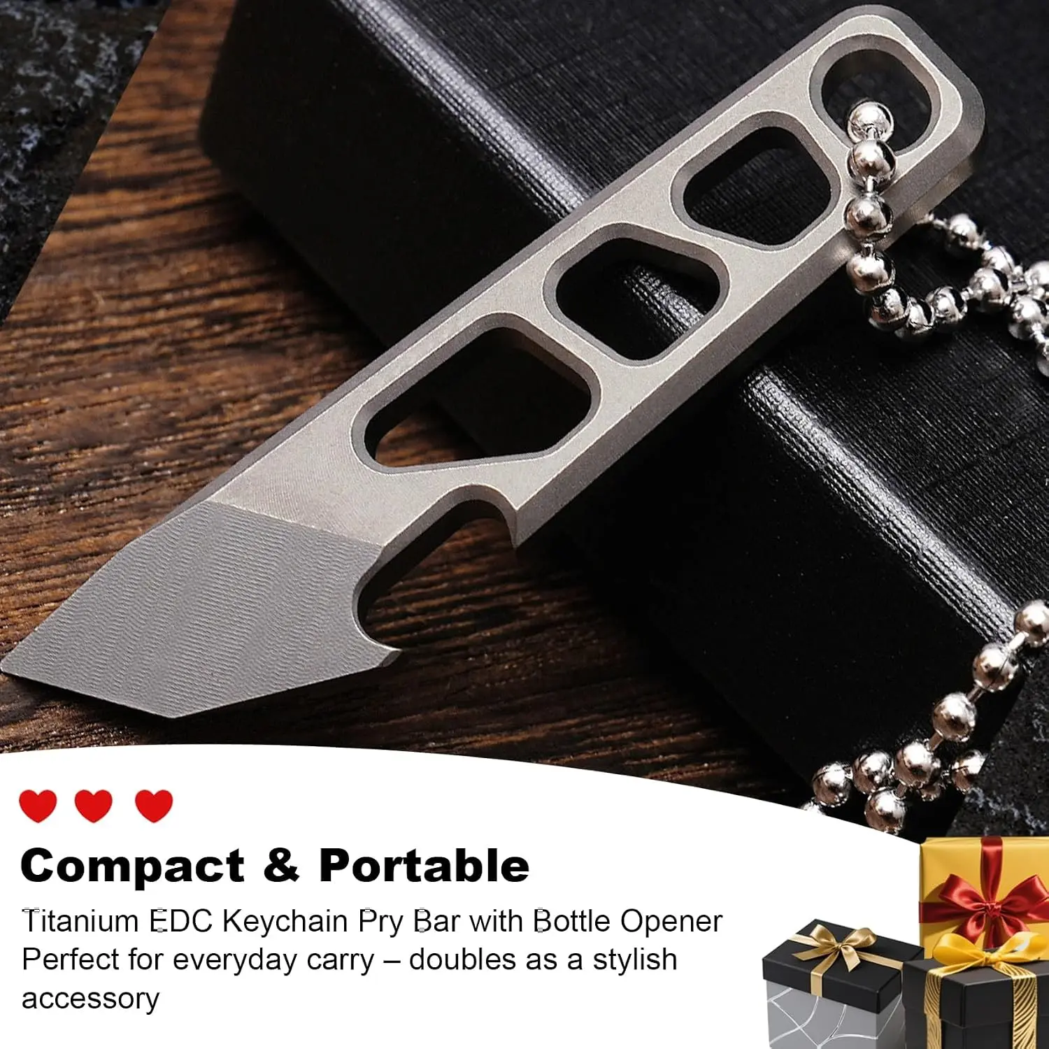 Titanium EDC Mini Pry Bar Keychain Multitool - 12.2cm Mighty Bar with Bottle Opener, Can Opener, Mini Multi-Tool Utility Knives, Single-Edged Utility Knives, Camping Fishing Accessory Gift for Men