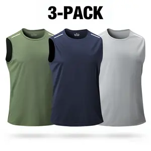 Men’s 3-Pack Sports Tank Tops/Sleeveless T-Shirts, Ice Silk Quick-Dry Breathable Lightweight Moisture-Wicking, Suitable for Sports, Running, Training, and Casual Wear
