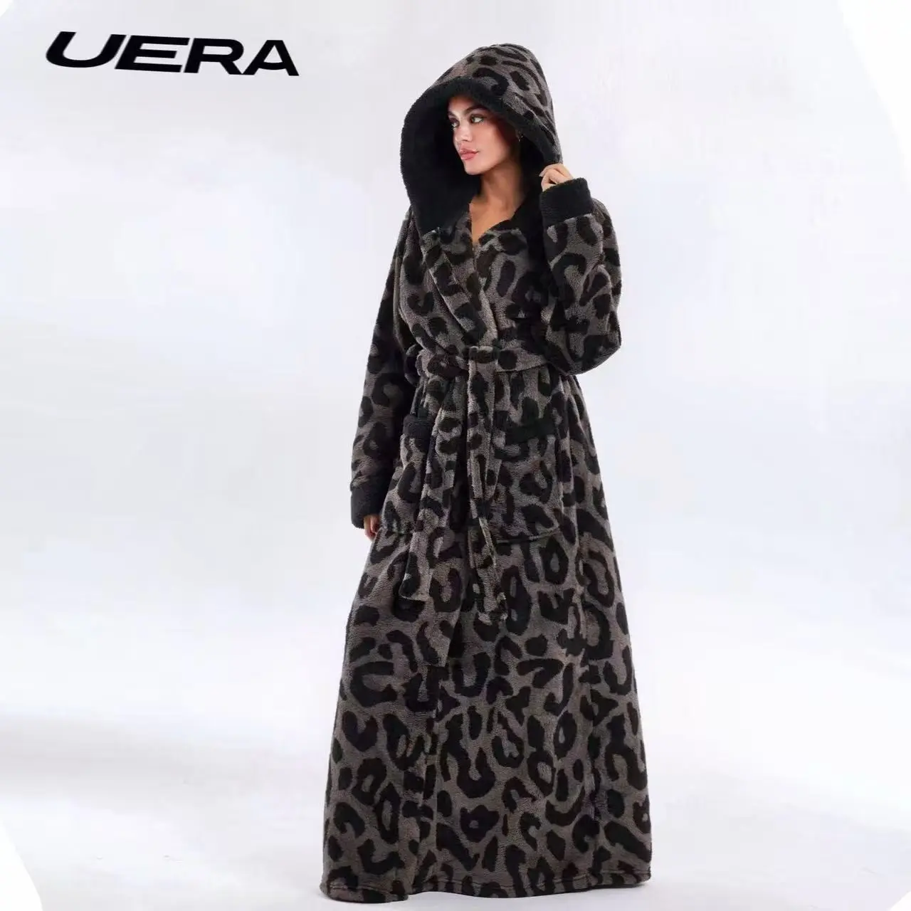 Leopard Print Bathrobe Unisex with Pockets Belt and Hat, Thick Home Essential, Style, Must-Have for Home Use