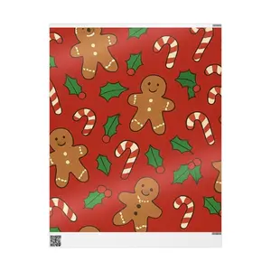 Gingerbread Wrapping Paper - Festive Holiday Gift Wrap for Christmas Presents, Candy Cane Xmas Paper Roll, Rustic New Year's Packaging, Cute