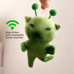 Green Alien Cat Plush Toy with Shape Changing and Creative Ugly Face Cute Plush Keychain