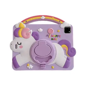 Cute Unicorn iPad Case for Kids, Soft Silicone Protective Cover, 360° Rotating Stand, Cartoon Design, Compatible with iPad 7-10 & Air 11