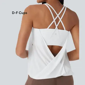 Halara Crisscross Backless Double Straps Pleated Quick Dry Yoga Cami Top-D/DD/DDD/F Cups