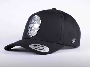 Aztec Skull Yupoong Classic Black Snapback Hat - Unisex Fitted Trucker Cap with Adjustable Strap & Laser Engraved Skull Logo - Hand Wash Only