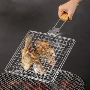 Portable Folding Barbecue Grill Basket, Stainless Steel Fish Grill Basket, Reusable Outdoor Grill for Vegetables & Seafood