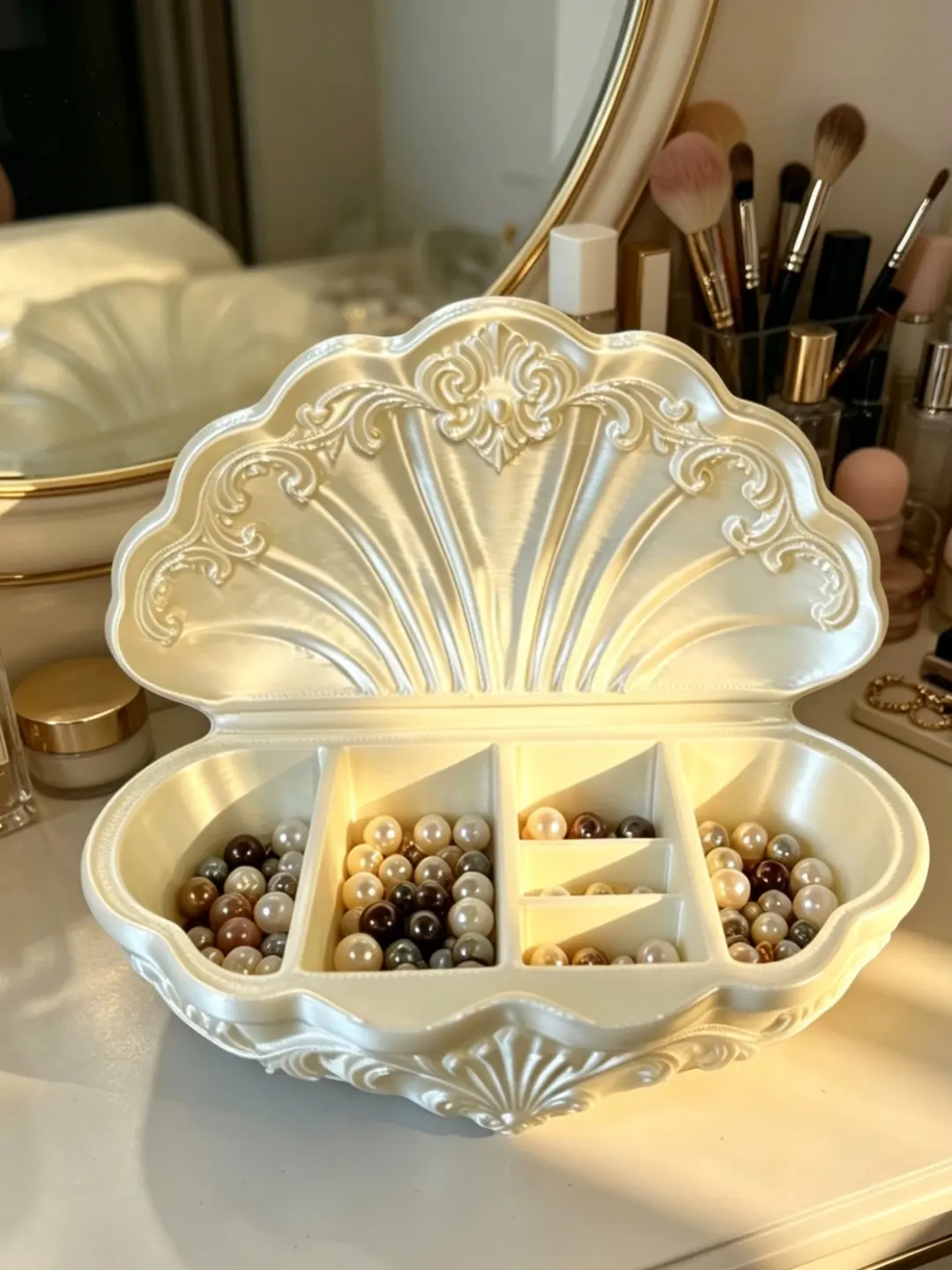 Pearlescent Seashell Jewelry Box | Coastal Trinket Organizer