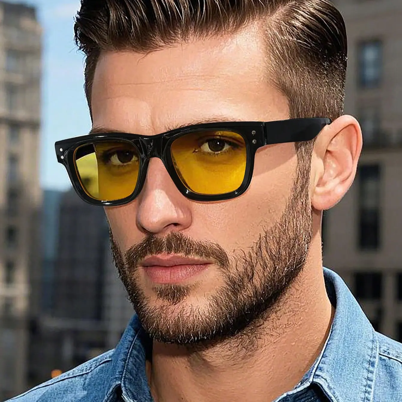 Unisex Retro Polarized Sunglasses - TR90 Nylon Full-Rim Rectangular Black Frames, UV-Protective Lenses for Outdoor Driving Fashion Accessory