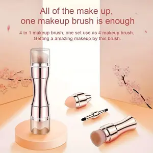 4-In-1 Multifunctional Makeup Brush Set, Portable Travel Brushes with Case, Detachable Design, Nylon Bristles, Abs Handle, All Skin Types, Cosmetic Brush Set