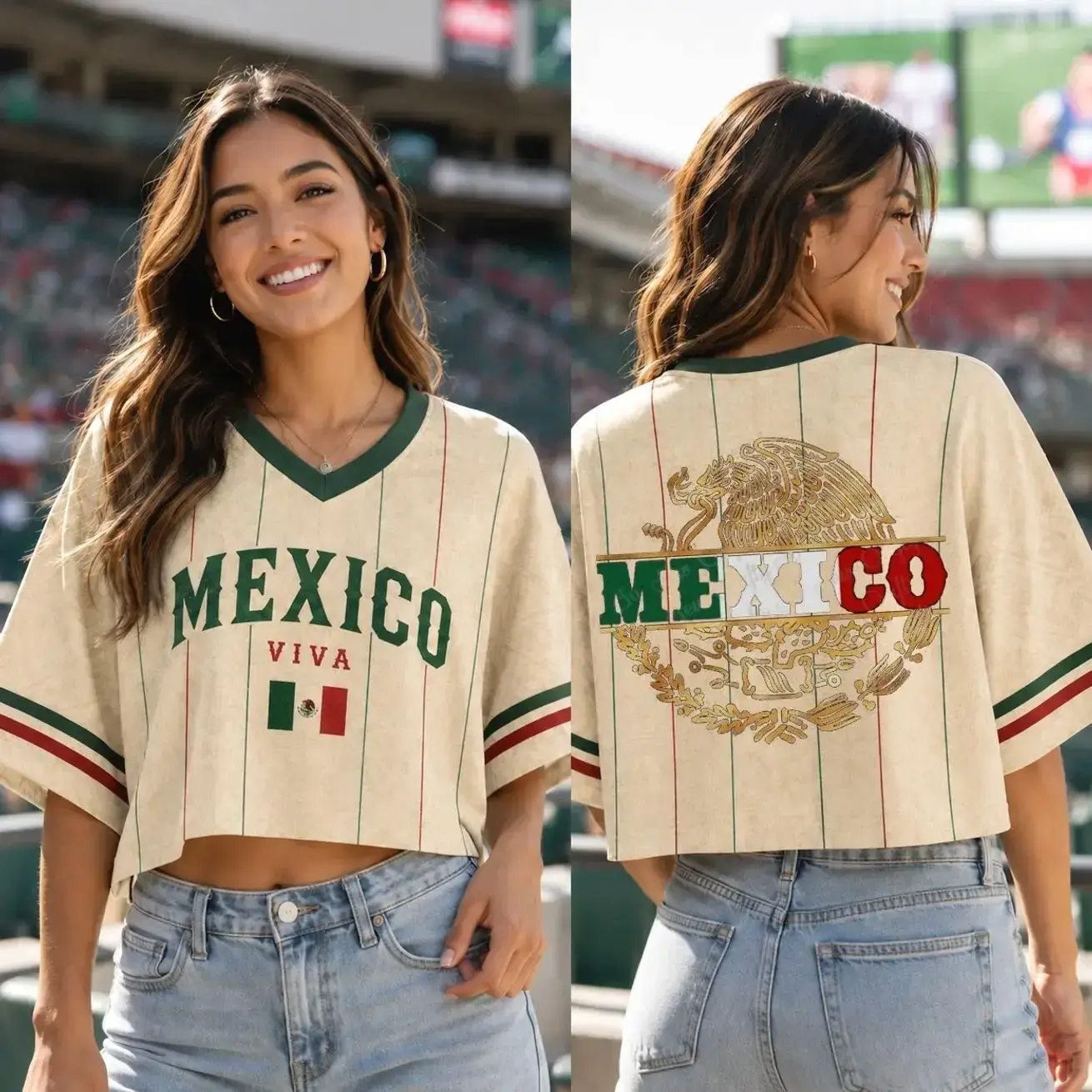 5 Designs Mexico Crop Top Jersey, Mexican Eagle Soccer Fan Shirt, Vintage Aztec Graphic Crop Top, Game Day Outfit Womenswear