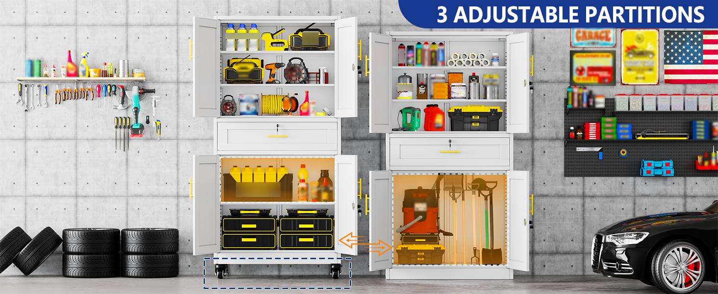 71" Heavy-Duty Metal Garage Storage Cabinet with Locking Doors & Adjustable Shelves – Rolling Tool Cabinet on Wheels, Large Storage Organizer with Drawer for Garage, Warehouse, Workshop (Black) room bathroom