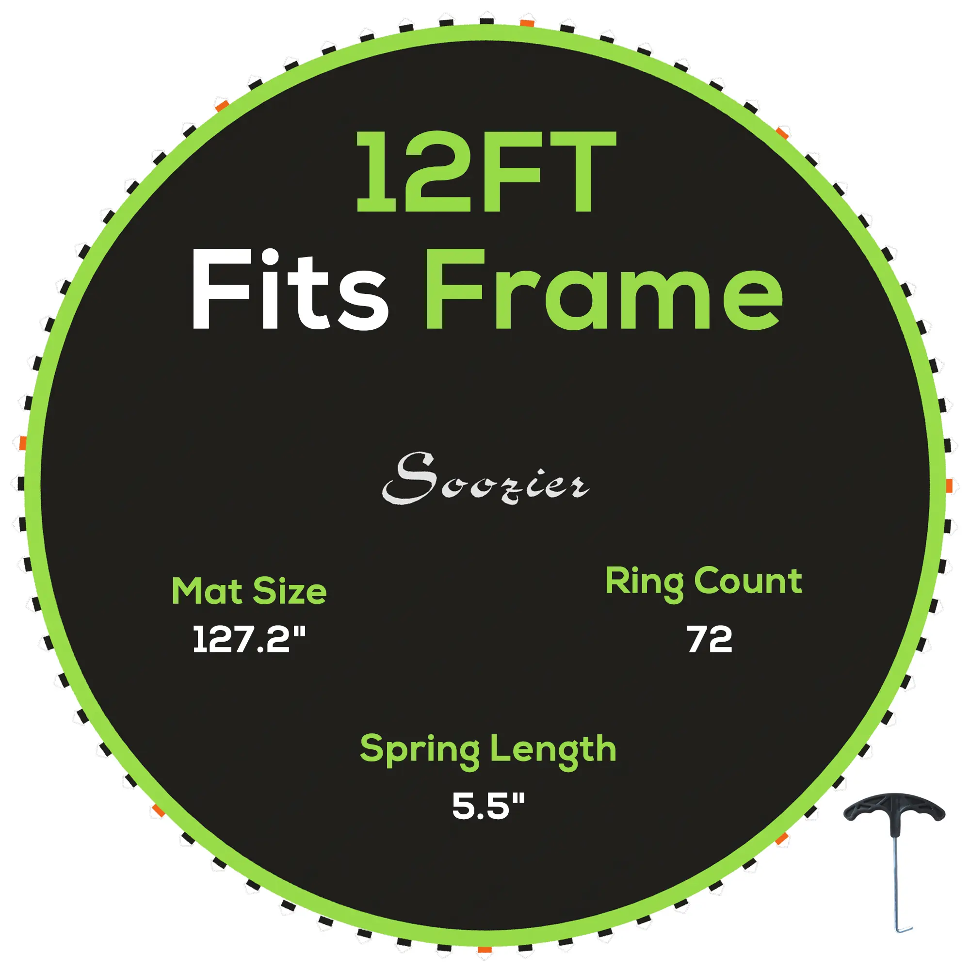 Soozier Trampoline Replacement Mat, Fits 12' Trampoline with 72 V Hooks, 5. 5" Springs, Trampoline Mat with 8 Rows of Stitching, Spring Pull Tool Spring, Frame not Included, Green