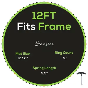 Soozier Trampoline Replacement Mat, Fits 12' Trampoline with 72 V Hooks, 5. 5" Springs, Trampoline Mat with 8 Rows of Stitching, Spring Pull Tool Spring, Frame not Included, Green