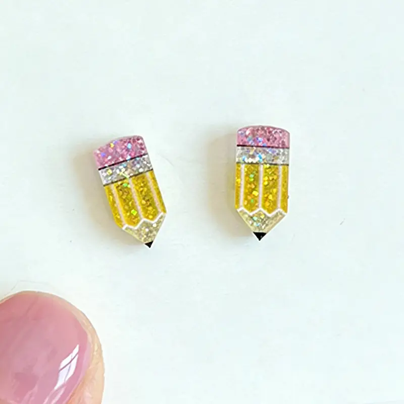 Cute Apple Pencil Stud Earrings, Back-To-School Gift for Teachers, Preppy Style Acrylic Jewelry, Fashionable Earrings, All Seasons Accessory, Ear Studs