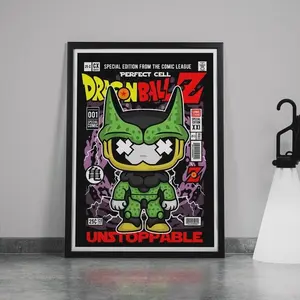 [Sale Off Up To 50%] [No Frame] Framed Poster, Dragon Ball Z Perfect Cell Parody Comic Cover, Vinyl-Toy Cartoon Style, Retro Comic Art, Pop Culture Wall Decor, Collectible