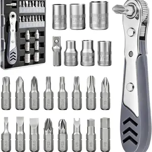 24-in-1 Right Angle Ratchet Screwdriver Set, 36-tooth Mini Ratchet Wrench, Low-profile Offset Design, Suitable for Confined Spaces, Magnetic Offset Screwdriver Repair Tool, Replaceable Screwdriver Bits