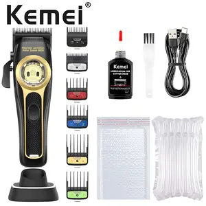 High Precision Kemei Km-2373 Electric Hair Clipper, USB Rechargeable Trimmer with Base Stand, Strong Stable Motor for Barbers and Men's Grooming