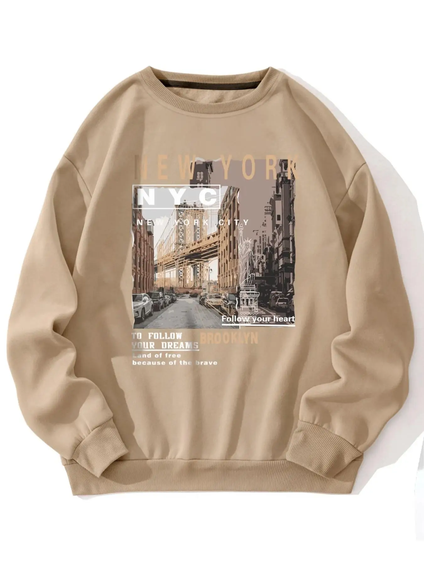 Unisex Men's Landscape Graphic Print Round Neck Essentials Sweatshirt, Regular Fit Vintage Trendy Casual Pullover Sweatshirt Streetwear for Fall & Win