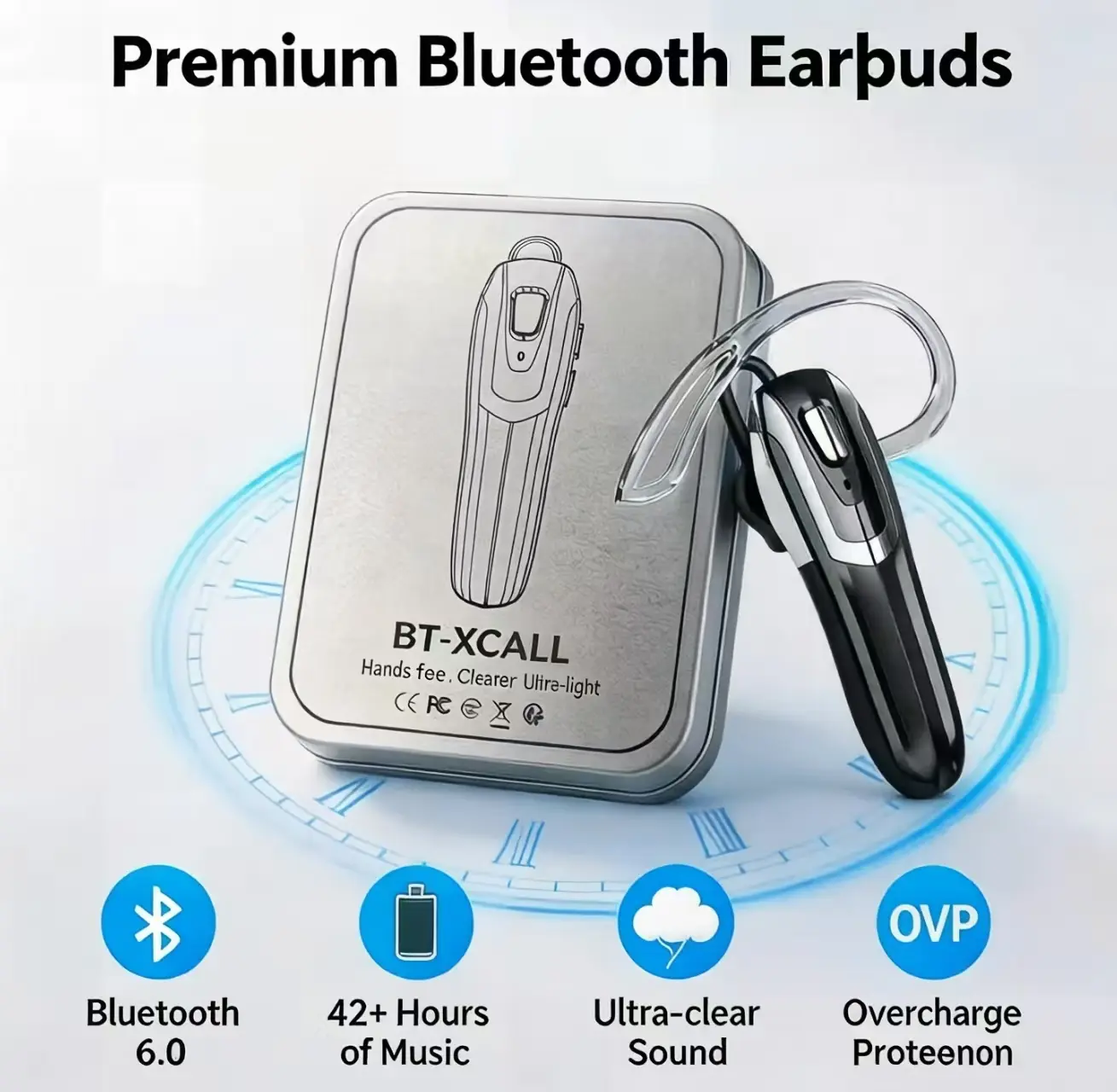 ITUKDEES Single-Ear In-Ear Earphone, Bluetooth Earpiece for Driving & Commuting, Hands-Free Calls, Easy to Use, Mute Calls Instantly hands free headset for work calls headset for business professionals dual device headset for work