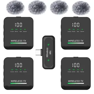 4 in 1 Microphone for iPhone/Android/Camera, Wireless Microphones, 328ft Transmission, 12+H Battery Life, Mini Microphone for Record Interview, Vlogs, Tiktok