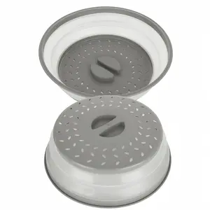 LMMAKE Collapsible Microwave Cover Grey Durable PP Dish Steam Prevention Utensils BPA Free Non Toxic 10.5 x 10.5 x 3 Microwave Safe Colander Lid for Food Fruit Kitchen