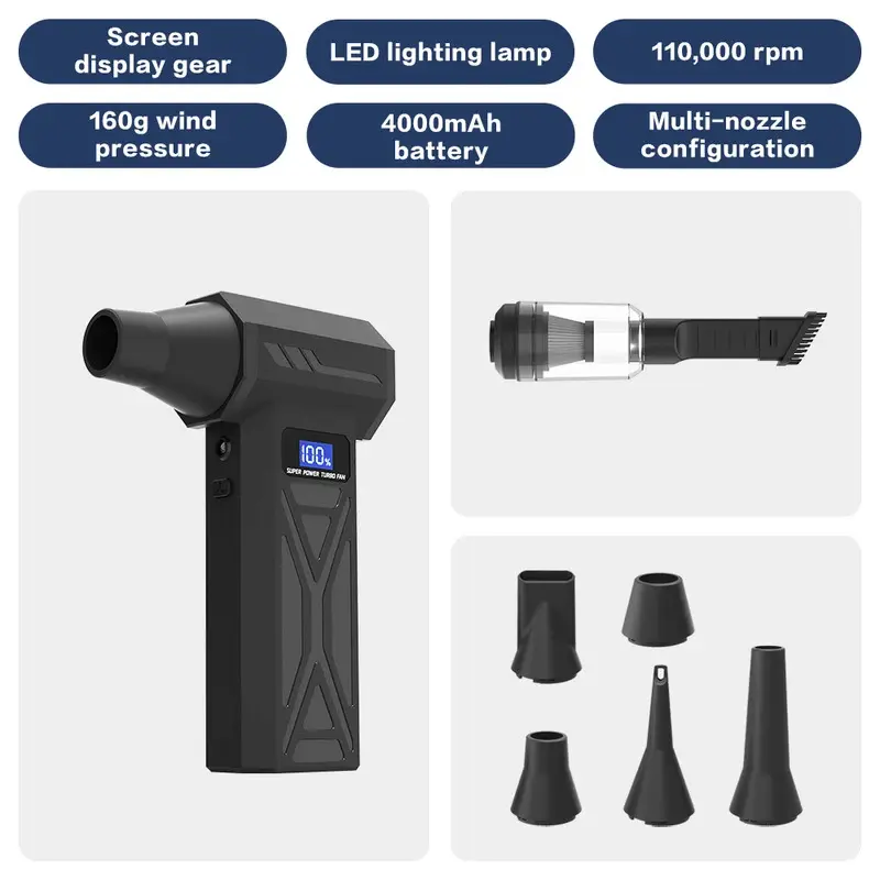 Unleash the TORNADO in Your Hand! 🌪️   110,000 RPM Turbo Blower with 4000mAh Battery. 4-Speed Handheld Vacuum & Dust Blaster for Car, Garage & Home. # PowerTool # CleaningHack