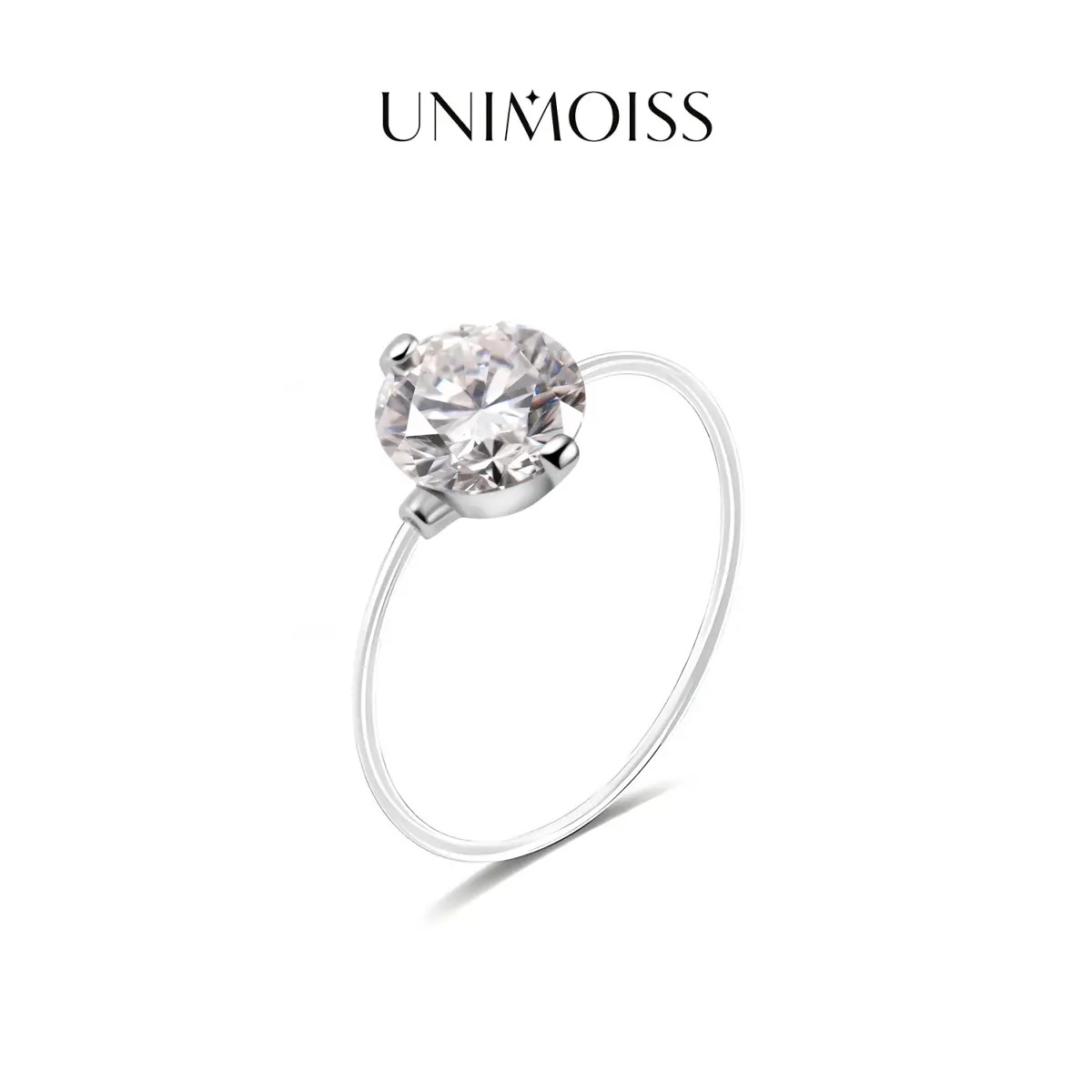 UniMoiss 1-2ct Solitaire Prong Fishing Line Ring Band D Color VVS Moissanite Clear Thread Ring Jewelry Perfect Birthday Dating Engagement Wedding Anniversary Gift