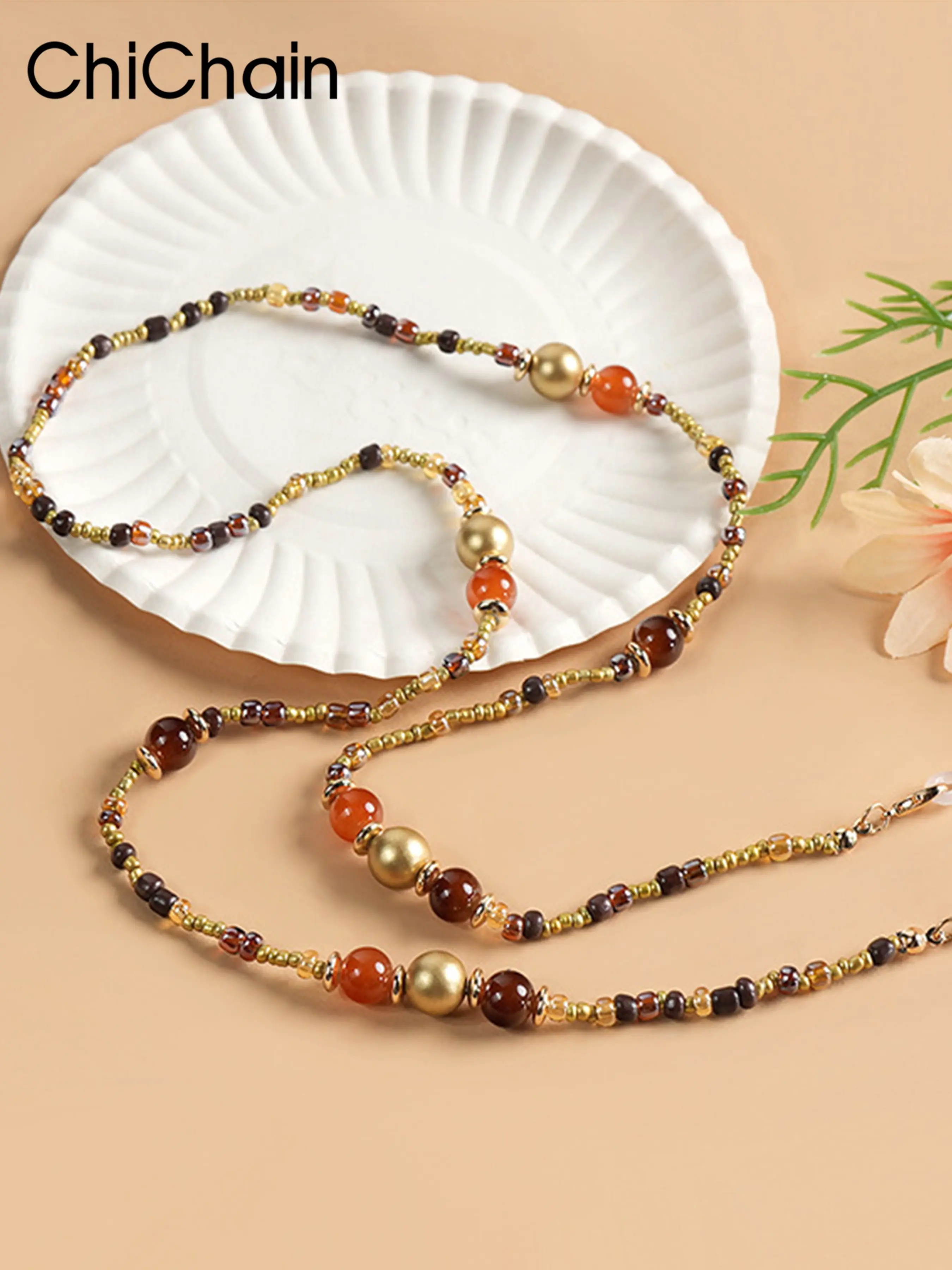 Fashionable Women's Beaded Eyeglass Chain, Luxury Style Mask Strap, Elegant Neck Pendant Lanyard, High-End Accessory for Daily Use