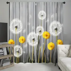2-piece set of modern decorative art style dandelion Window Curtains - made of translucent polyester fabric with vibrant floral prints, suitable for living rooms, bedrooms, kitchens, and offices (excluding curtain rods) Home Textile